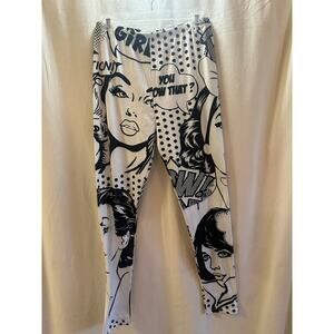 Pop Art Comic Print Leggings – Black & White Graphic | Stretch Fit